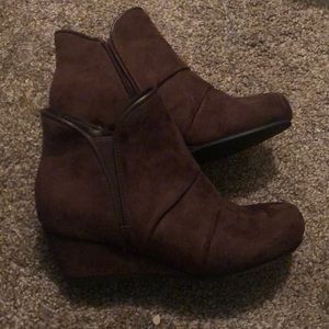 Brown ankle wedge boots